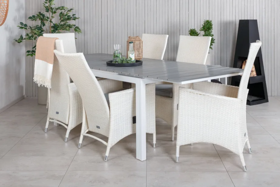 Pikendatav hall aiamööbli komplekt Levels – hall söögilaud ja reguleeritavad valged Padova toolid, GR18598 – 7