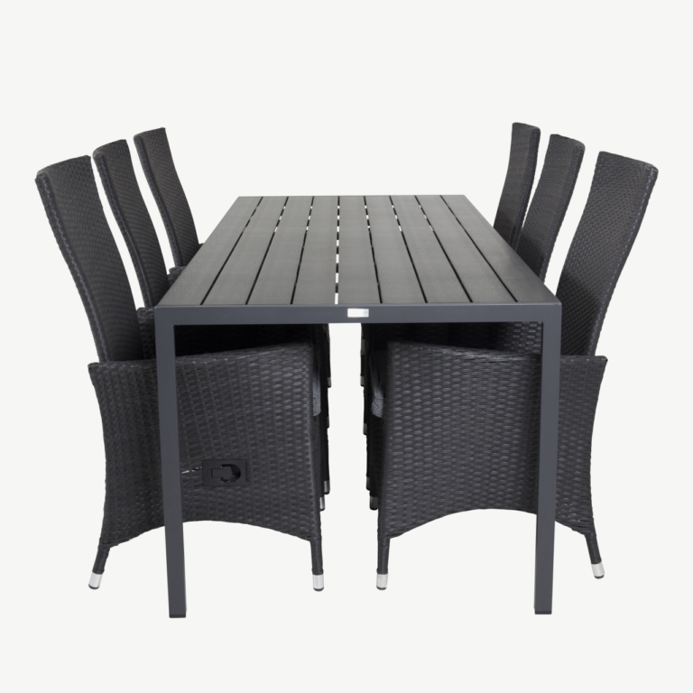 Must alumiiniumist välimööbli söögikomplekt Break (laud 205x90 cm, 8 rotangist käetugedega tooli) - GR18627