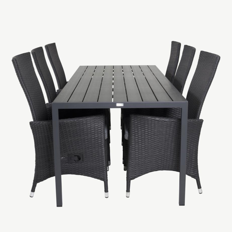 Must alumiiniumist välimööbli söögikomplekt Break (laud 205×90 cm, 8 rotangist käetugedega tooli), GR18627 – 2