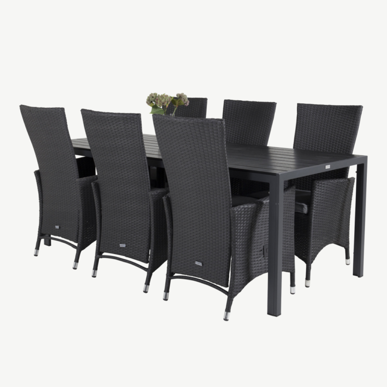 Must alumiiniumist välimööbli söögikomplekt Break (laud 205x90 cm, 8 rotangist käetugedega tooli) - GR18627