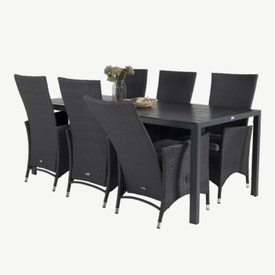 Must alumiiniumist välimööbli söögikomplekt Break (laud 205x90 cm, 8 rotangist käetugedega tooli) - GR18627