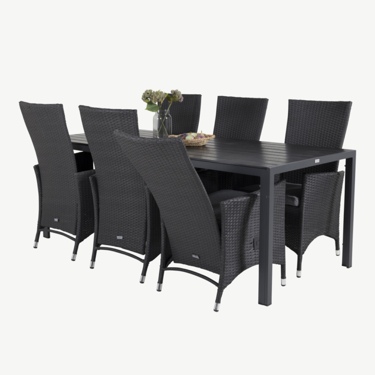 Must alumiiniumist välimööbli söögikomplekt Break (laud 205x90 cm, 8 rotangist käetugedega tooli) - GR18627