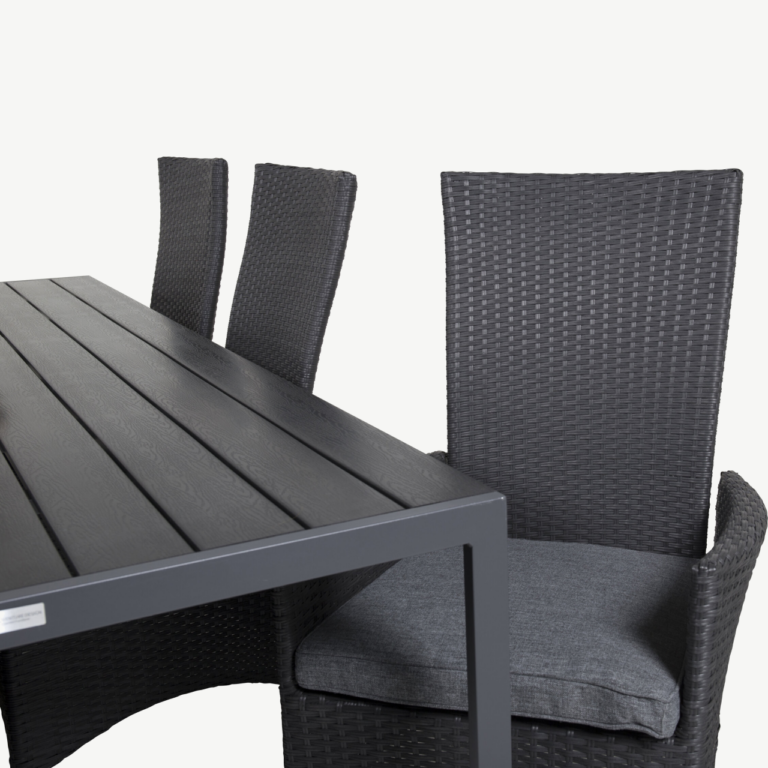 Must alumiiniumist välimööbli söögikomplekt Break (laud 205x90 cm, 8 rotangist käetugedega tooli) - GR18627