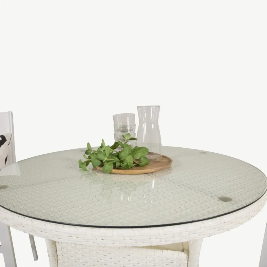 Ümmargune välimööblikomplekt Volta klaaslaua, alumiiniumi ja valge tiigipuu detailidega, GR18731 – 3