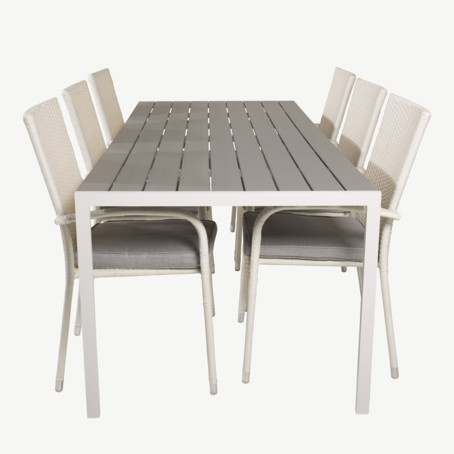 Breaki ristkülikukujuline aiamööblikomplekt, hall puitplastkomposiit ja valge alumiinium, 6 tooli, GR18741 – 2