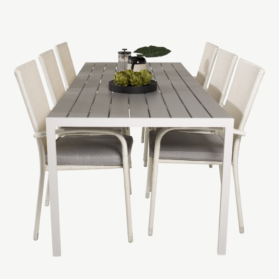 Breaki ristkülikukujuline aiamööblikomplekt, hall puitplastkomposiit ja valge alumiinium, 6 tooli, GR18741 – 3