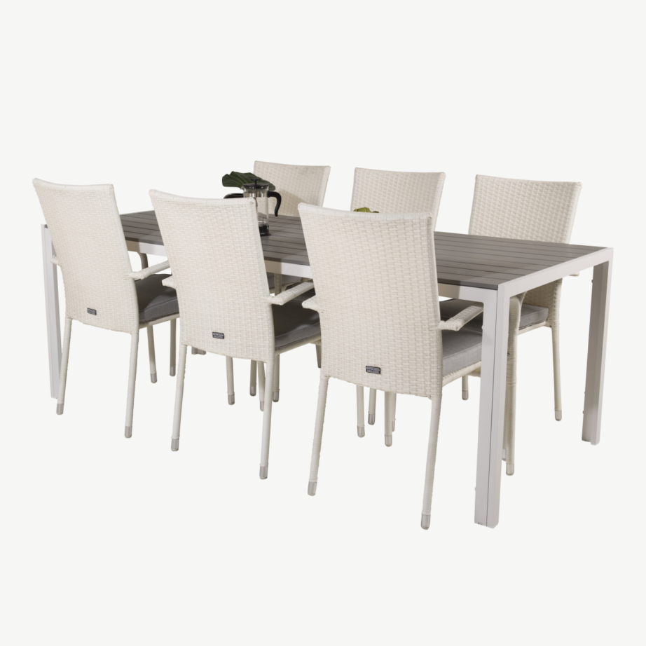 Breaki ristkülikukujuline aiamööblikomplekt, hall puitplastkomposiit ja valge alumiinium, 6 tooli, GR18741 – 4