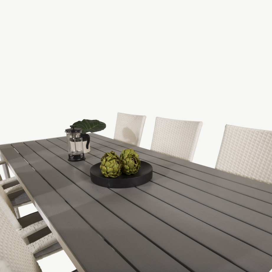 Breaki ristkülikukujuline aiamööblikomplekt, hall puitplastkomposiit ja valge alumiinium, 6 tooli, GR18741 – 5