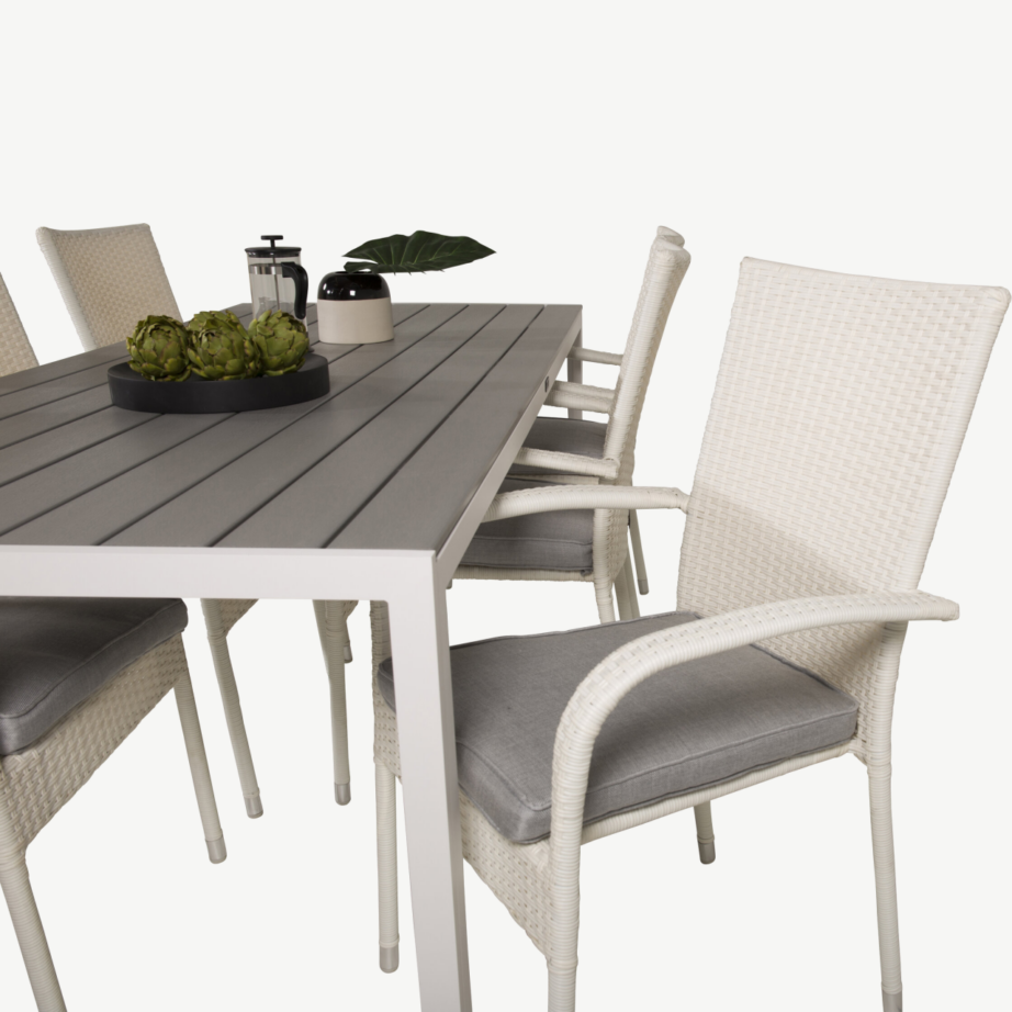 Breaki ristkülikukujuline aiamööblikomplekt, hall puitplastkomposiit ja valge alumiinium, 6 tooli, GR18741 – 6