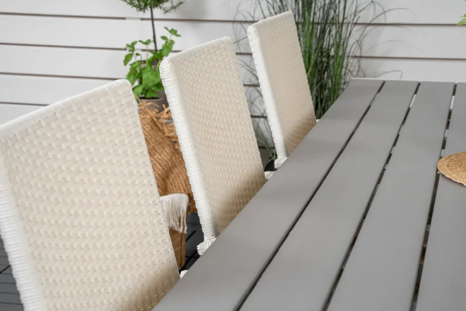 Breaki ristkülikukujuline aiamööblikomplekt, hall puitplastkomposiit ja valge alumiinium, 6 tooli, GR18741 – 9