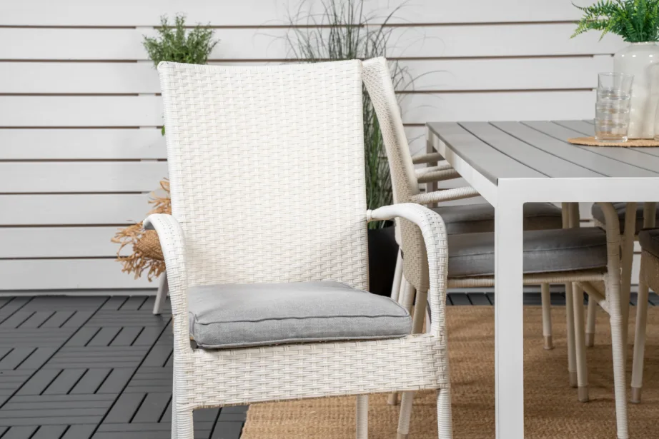 Breaki ristkülikukujuline aiamööblikomplekt, hall puitplastkomposiit ja valge alumiinium, 6 tooli, GR18741 – 10