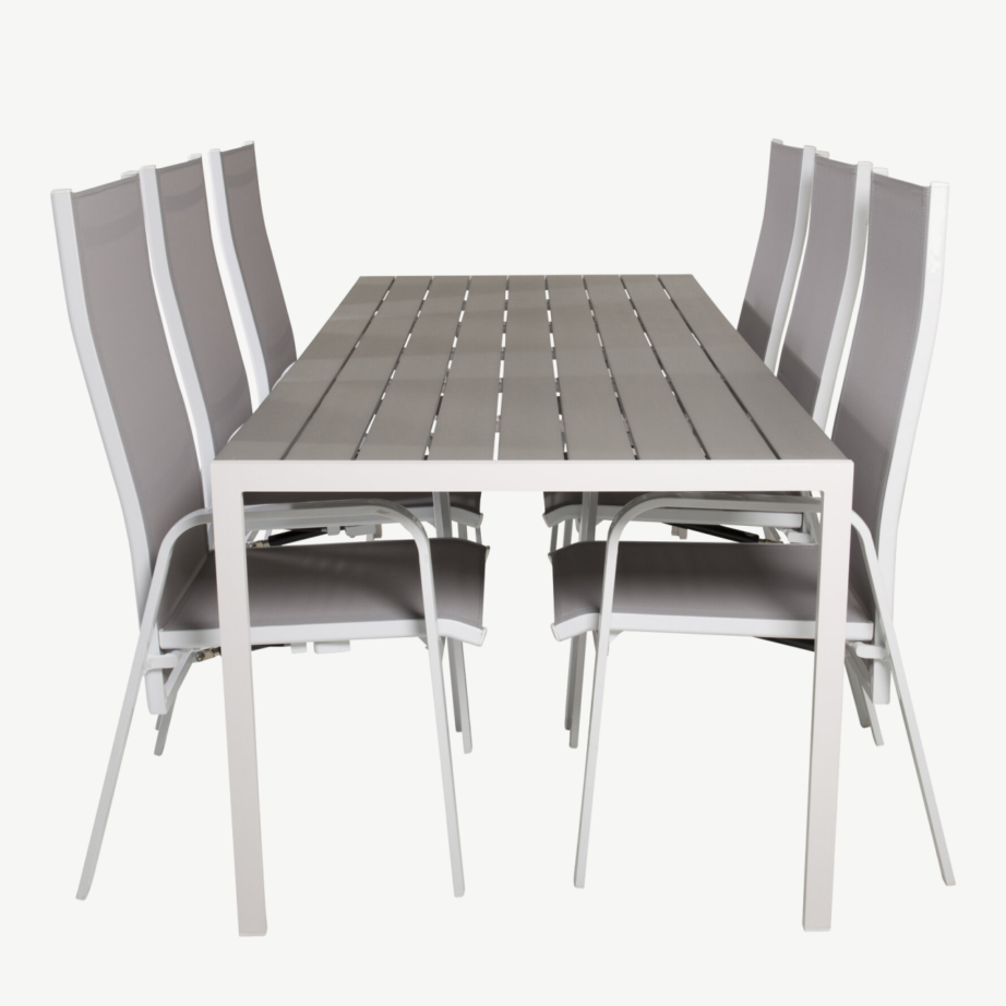 Break söögigrupi komplekt terrassile (hall aintwood laud, 6 reguleeritavat tooli, valge alumiiniumraam), GR18748 – 2