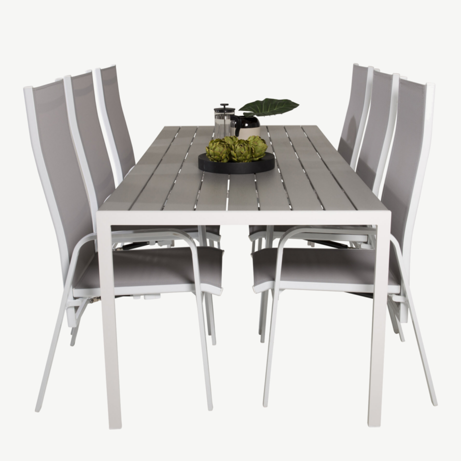 Break söögigrupi komplekt terrassile (hall aintwood laud, 6 reguleeritavat tooli, valge alumiiniumraam), GR18748 – 4