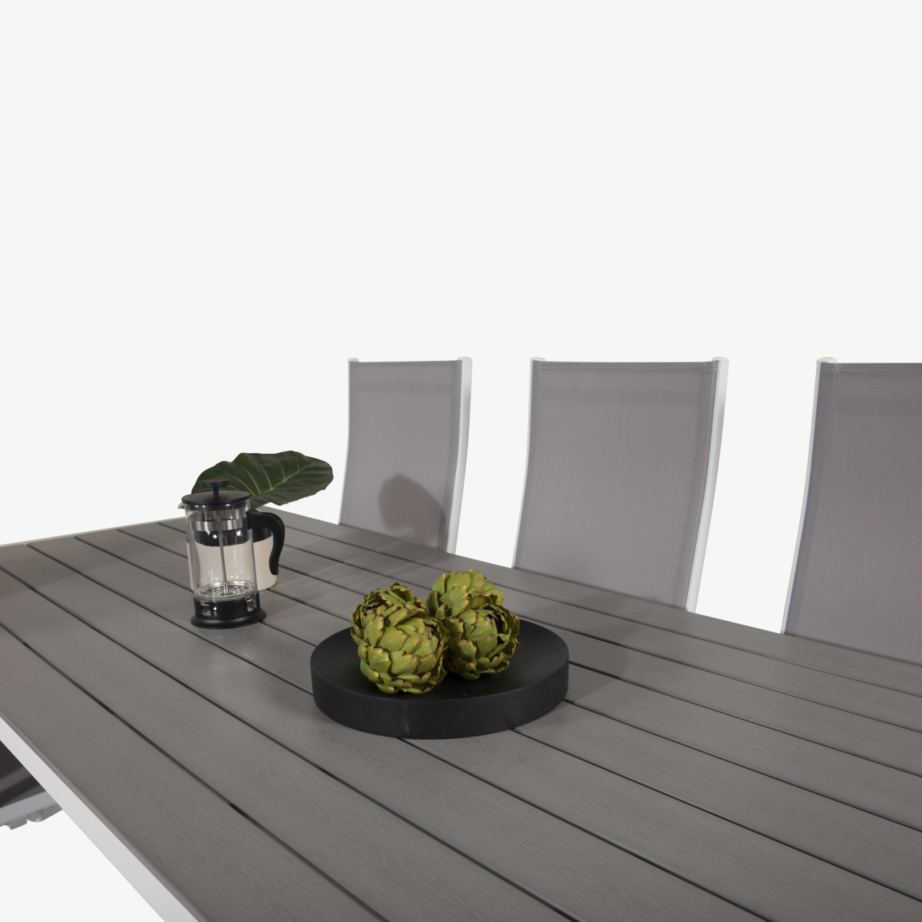 Break söögigrupi komplekt terrassile (hall aintwood laud, 6 reguleeritavat tooli, valge alumiiniumraam), GR18748 – 5