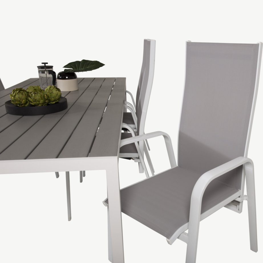 Break söögigrupi komplekt terrassile (hall aintwood laud, 6 reguleeritavat tooli, valge alumiiniumraam), GR18748 – 6