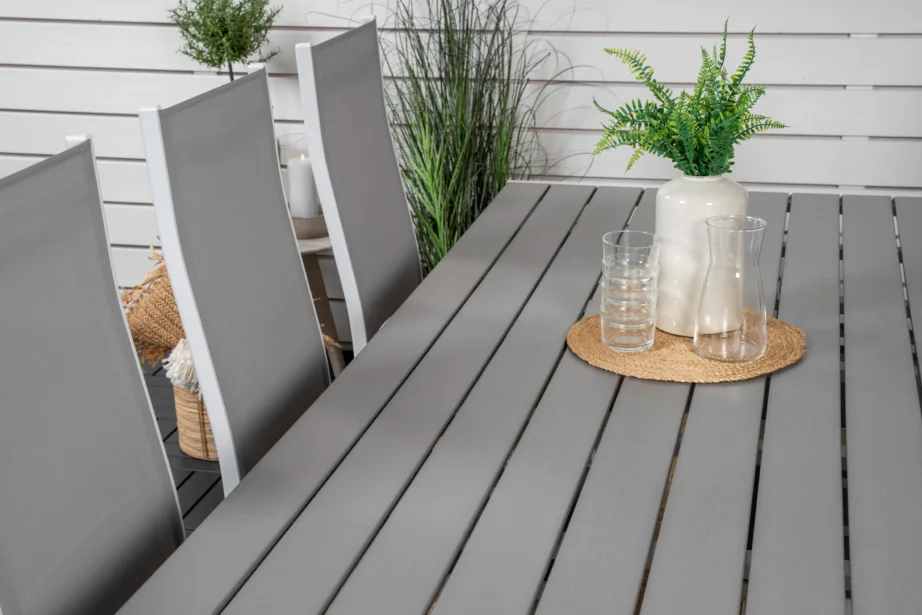 Break söögigrupi komplekt terrassile (hall aintwood laud, 6 reguleeritavat tooli, valge alumiiniumraam), GR18748 – 10