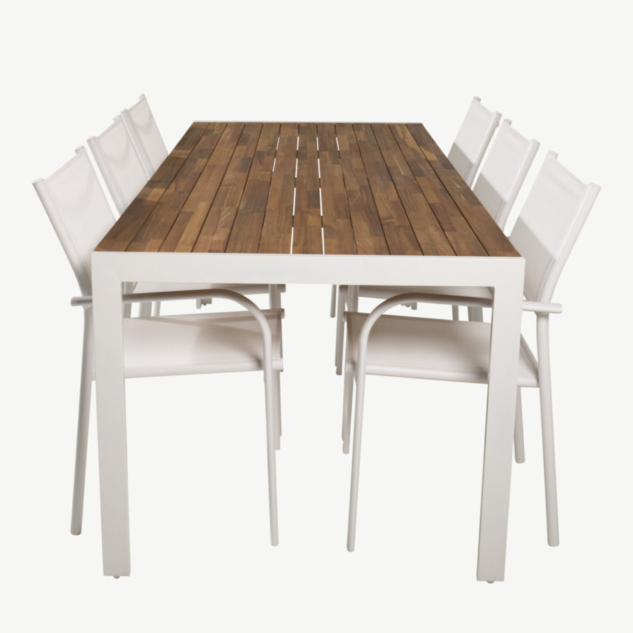 Bois ristkülikukujuline valge aiamööblikomplekt akatsiaga, 6 Santorini tooli, GR18809 – 2