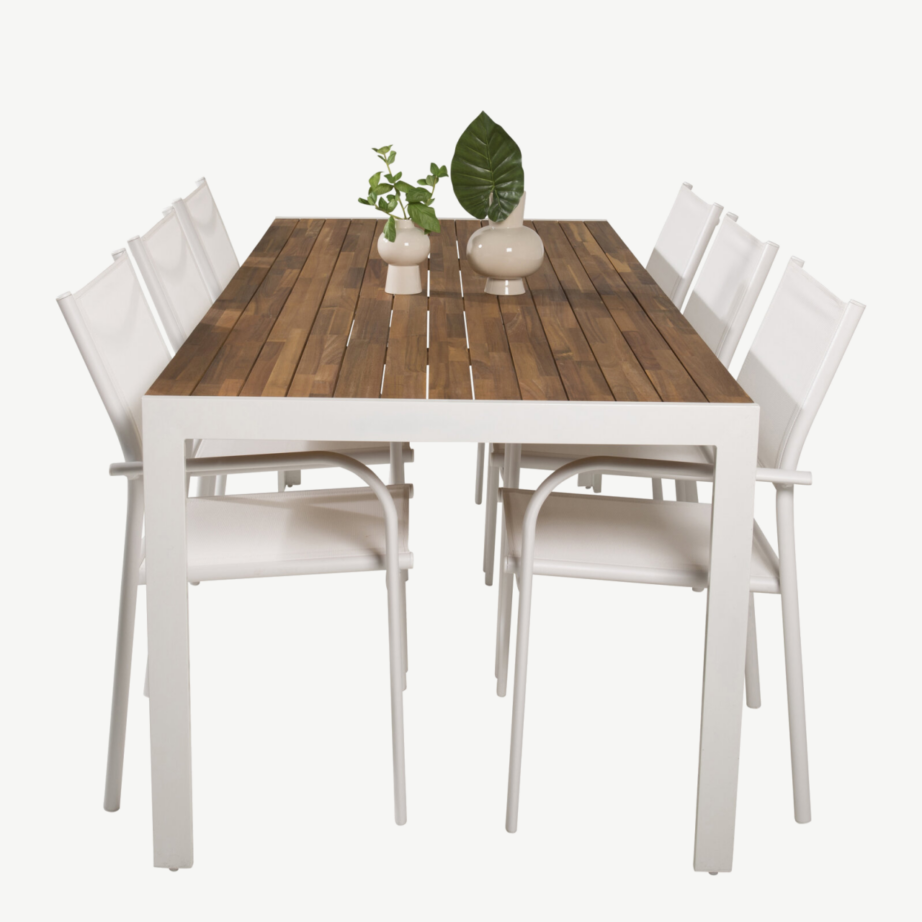 Bois ristkülikukujuline valge aiamööblikomplekt akatsiaga, 6 Santorini tooli, GR18809 – 3