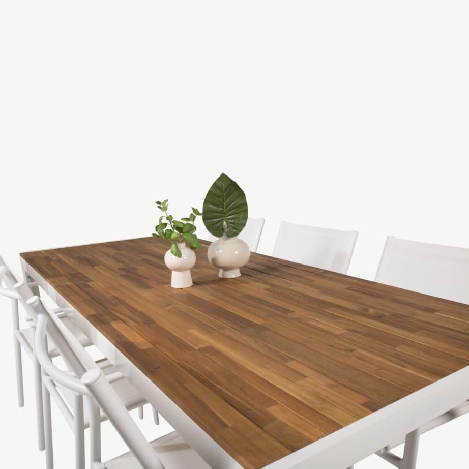 Bois ristkülikukujuline valge aiamööblikomplekt akatsiaga, 6 Santorini tooli, GR18809 – 5