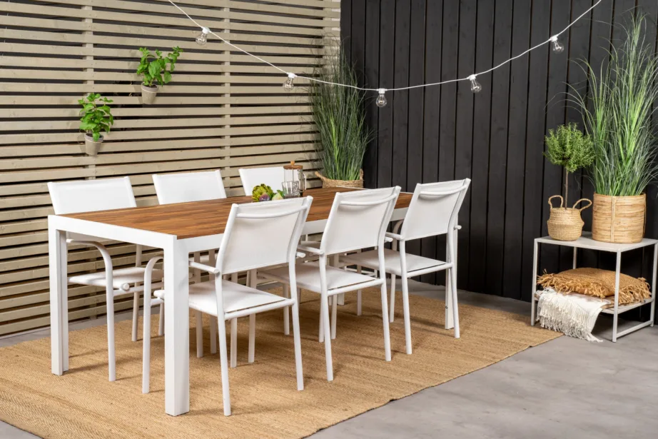 Bois ristkülikukujuline valge aiamööblikomplekt akatsiaga, 6 Santorini tooli, GR18809 – 7