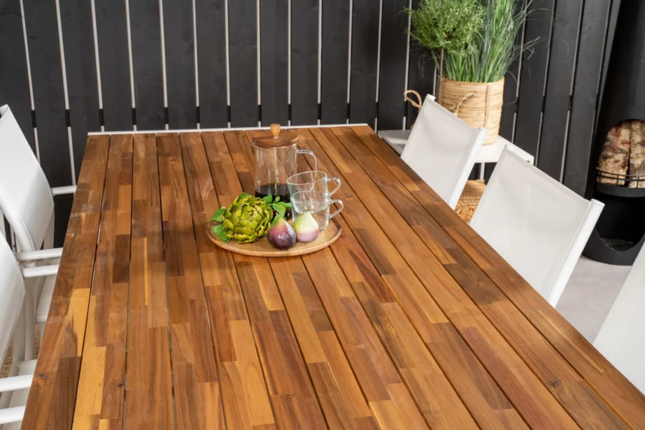 Bois ristkülikukujuline valge aiamööblikomplekt akatsiaga, 6 Santorini tooli, GR18809 – 8