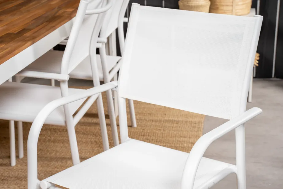 Bois ristkülikukujuline valge aiamööblikomplekt akatsiaga, 6 Santorini tooli, GR18809 – 9