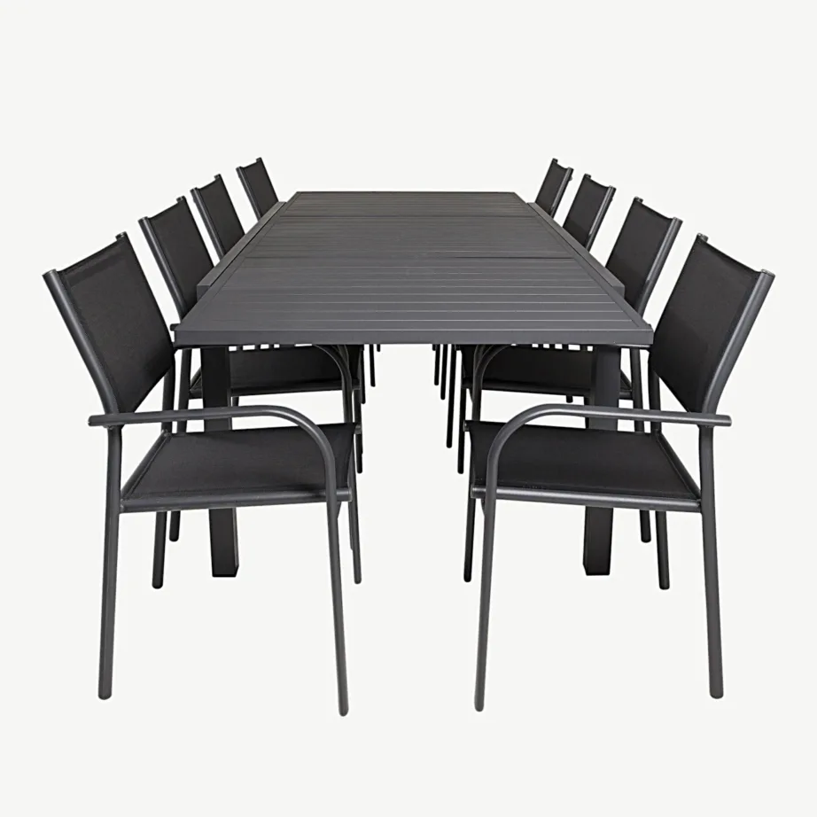 Must laiendatav aiakomplekt Marbella lauaga ja virnastatavate Santorini toolidega, GR18825 – 2