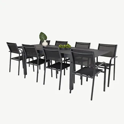 Must laiendatav aiakomplekt Marbella lauaga ja virnastatavate Santorini toolidega - GR18825