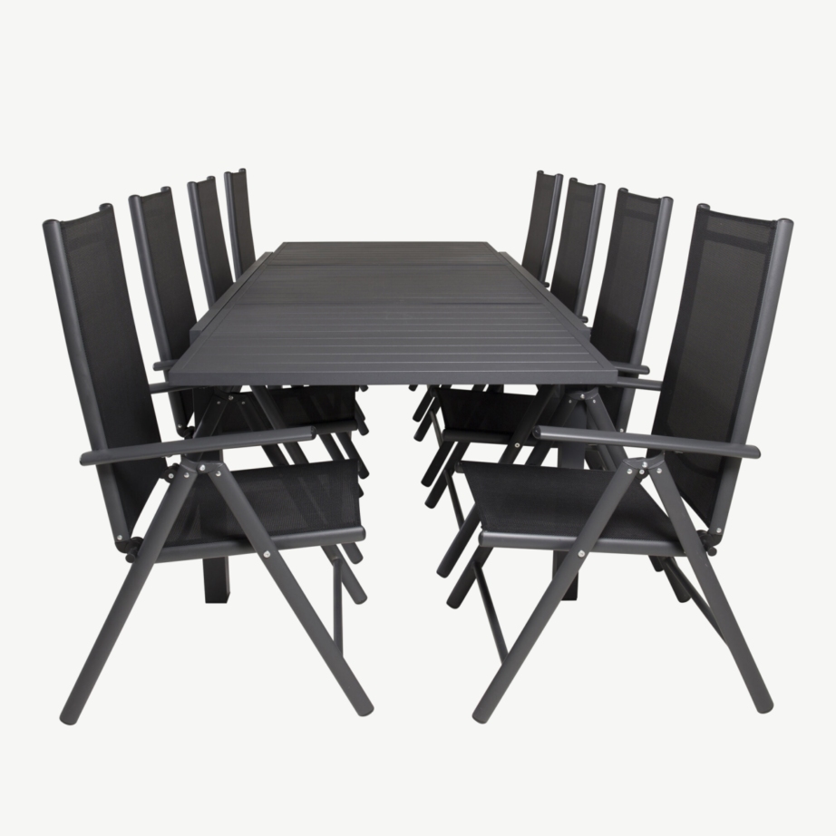 Must alumiiniumist ristkülikukujuline aiamööblikomplekt Marbella (laud + 8 reguleeritavat tooli), GR18826 – 2