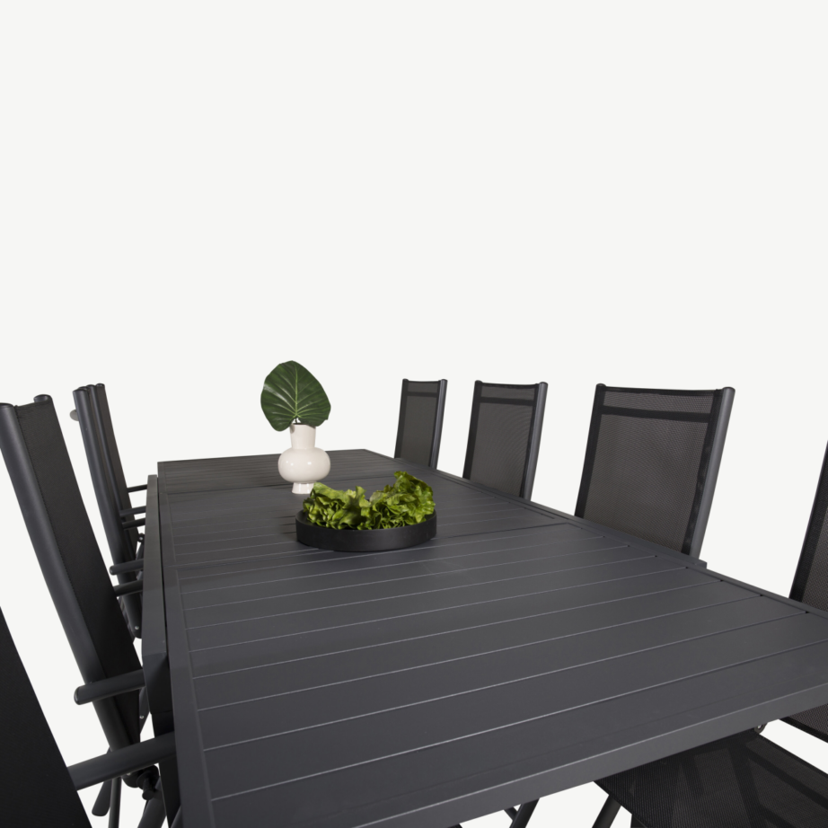 Must alumiiniumist ristkülikukujuline aiamööblikomplekt Marbella (laud + 8 reguleeritavat tooli), GR18826 – 5