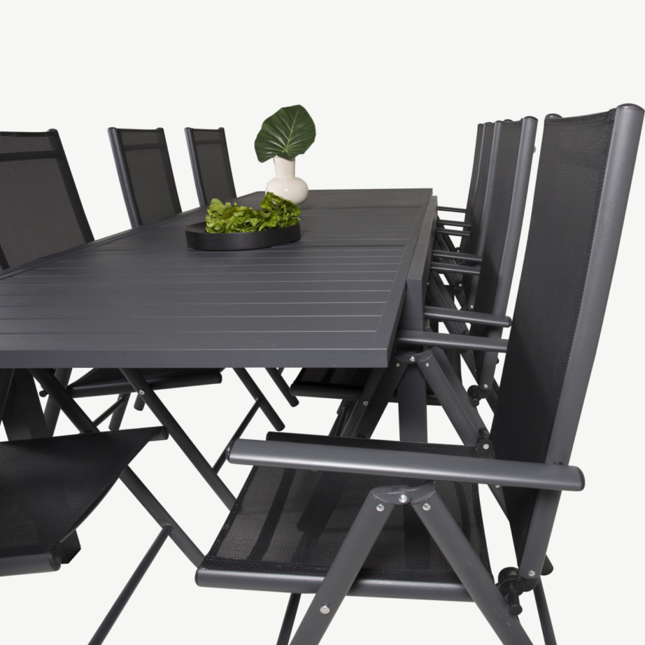 Must alumiiniumist ristkülikukujuline aiamööblikomplekt Marbella (laud + 8 reguleeritavat tooli), GR18826 – 6
