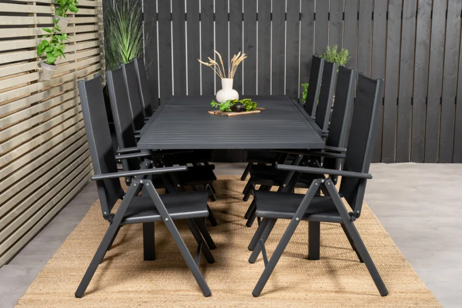 Must alumiiniumist ristkülikukujuline aiamööblikomplekt Marbella (laud + 8 reguleeritavat tooli), GR18826 – 7