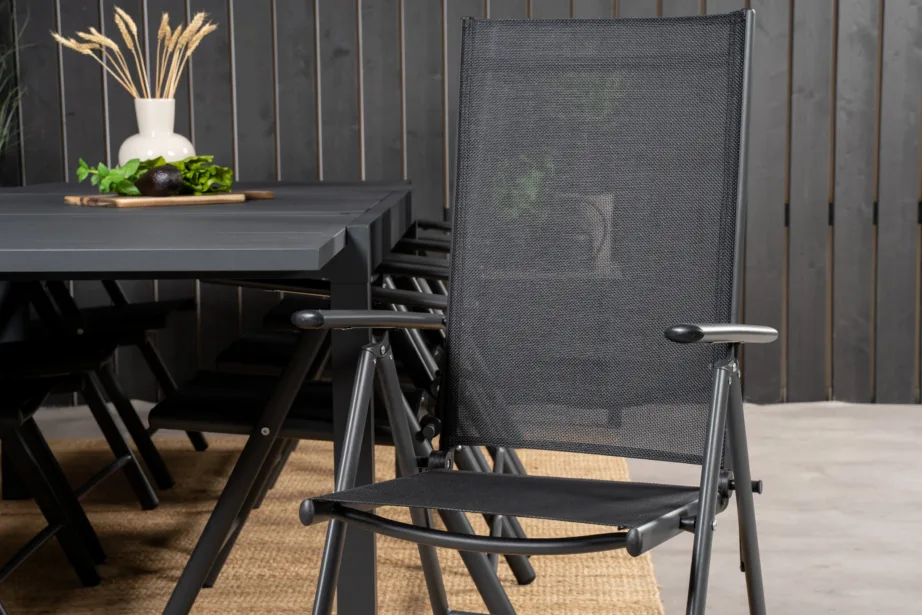 Must alumiiniumist ristkülikukujuline aiamööblikomplekt Marbella (laud + 8 reguleeritavat tooli), GR18826 – 11