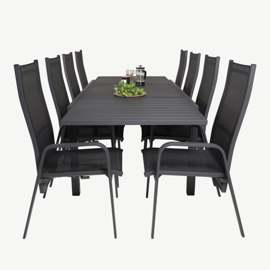 Marbella must alumiiniumist aiamööbli komplekt (8 söögitooli ja ristkülikukujuline laud, 240×100 cm), GR18833 – 3