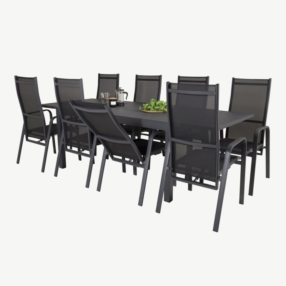 Marbella must alumiiniumist aiamööbli komplekt (8 söögitooli ja ristkülikukujuline laud, 240×100 cm), GR18833 – 4