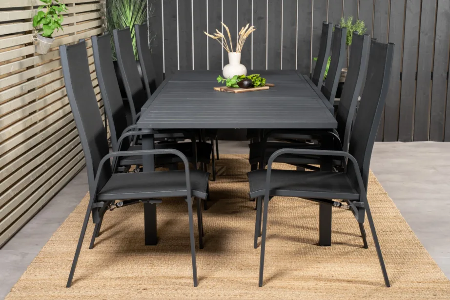 Marbella must alumiiniumist aiamööbli komplekt (8 söögitooli ja ristkülikukujuline laud, 240×100 cm), GR18833 – 7