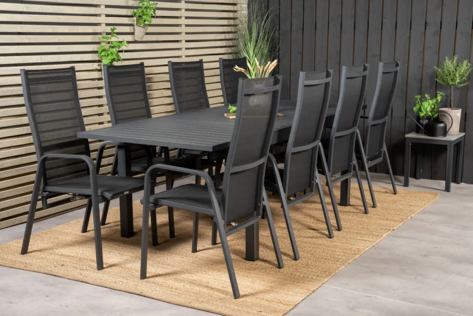 Marbella must alumiiniumist aiamööbli komplekt (8 söögitooli ja ristkülikukujuline laud, 240×100 cm), GR18833 – 8