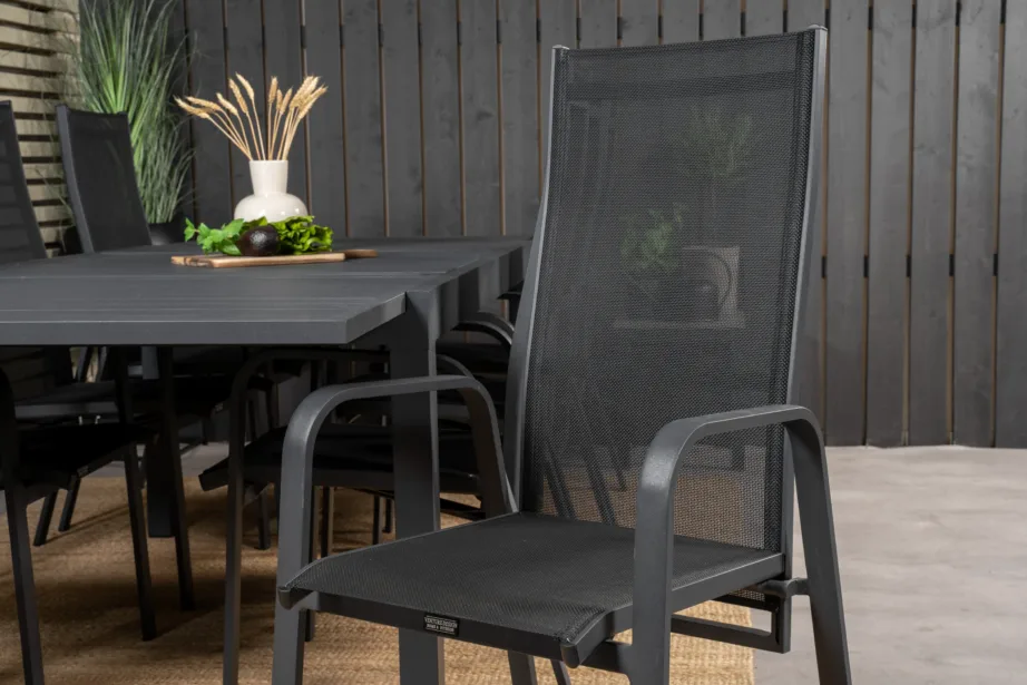 Marbella must alumiiniumist aiamööbli komplekt (8 söögitooli ja ristkülikukujuline laud, 240×100 cm), GR18833 – 10