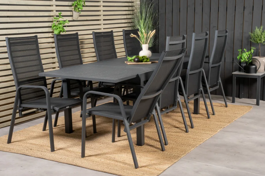 Marbella must alumiiniumist aiamööbli komplekt (8 söögitooli ja ristkülikukujuline laud, 240×100 cm), GR18833 – 11