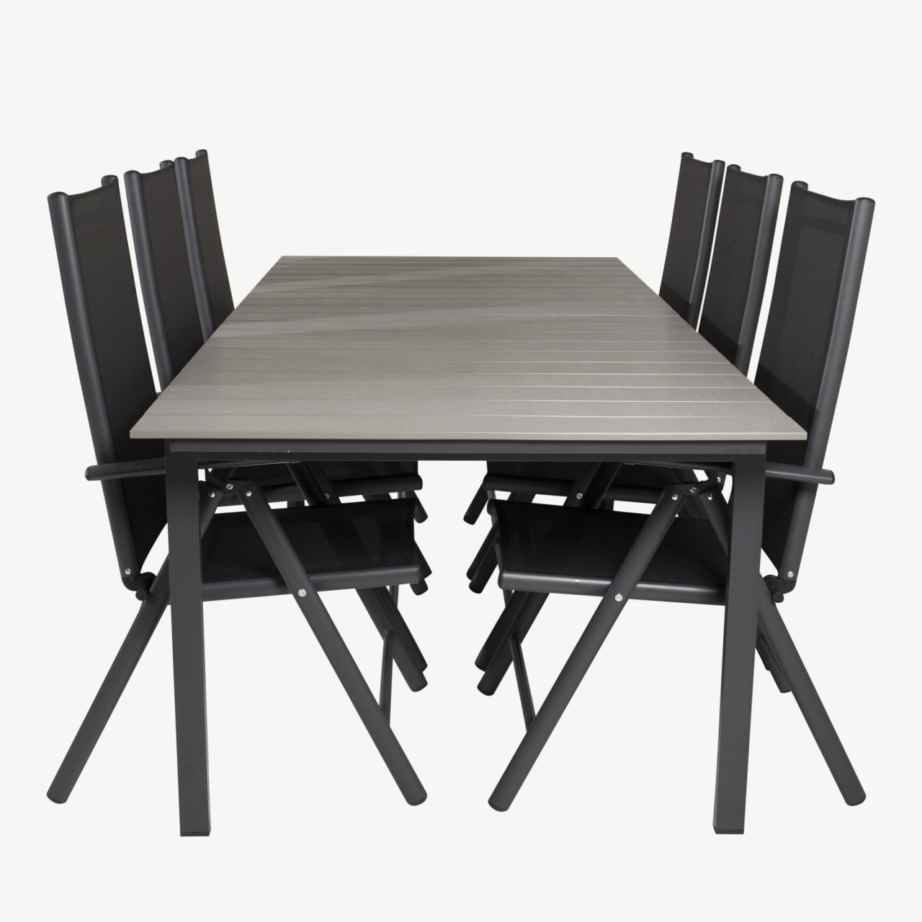 Aiamööblikomplekt Levels: ristkülikukujuline laud ja 6 musta Break tooli (hall puitplastkomposiit, alumiinium), GR18836 – 2