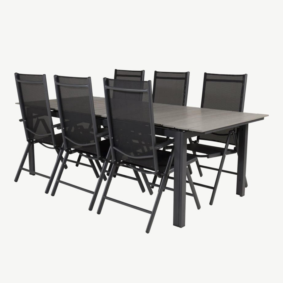 Aiamööblikomplekt Levels: ristkülikukujuline laud ja 6 musta Break tooli (hall puitplastkomposiit, alumiinium), GR18836 – 3