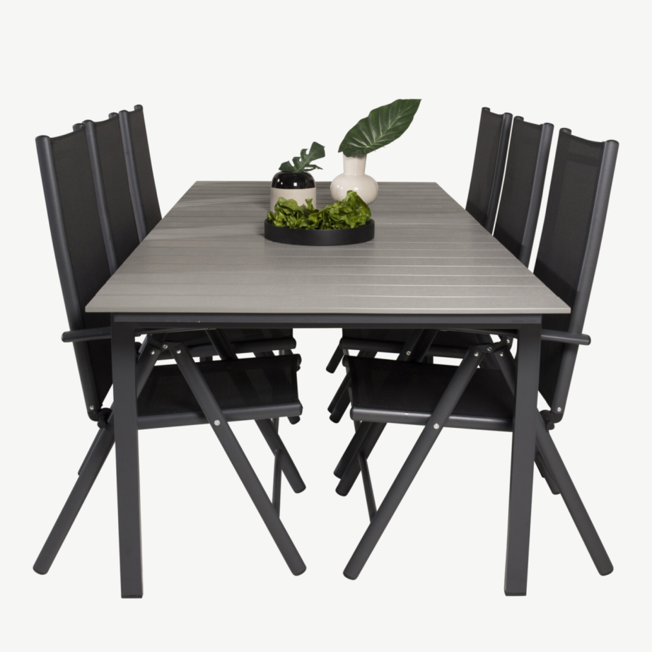 Aiamööblikomplekt Levels: ristkülikukujuline laud ja 6 musta Break tooli (hall puitplastkomposiit, alumiinium), GR18836 – 4