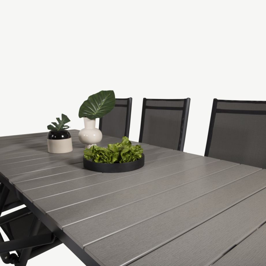 Aiamööblikomplekt Levels: ristkülikukujuline laud ja 6 musta Break tooli (hall puitplastkomposiit, alumiinium), GR18836 – 5