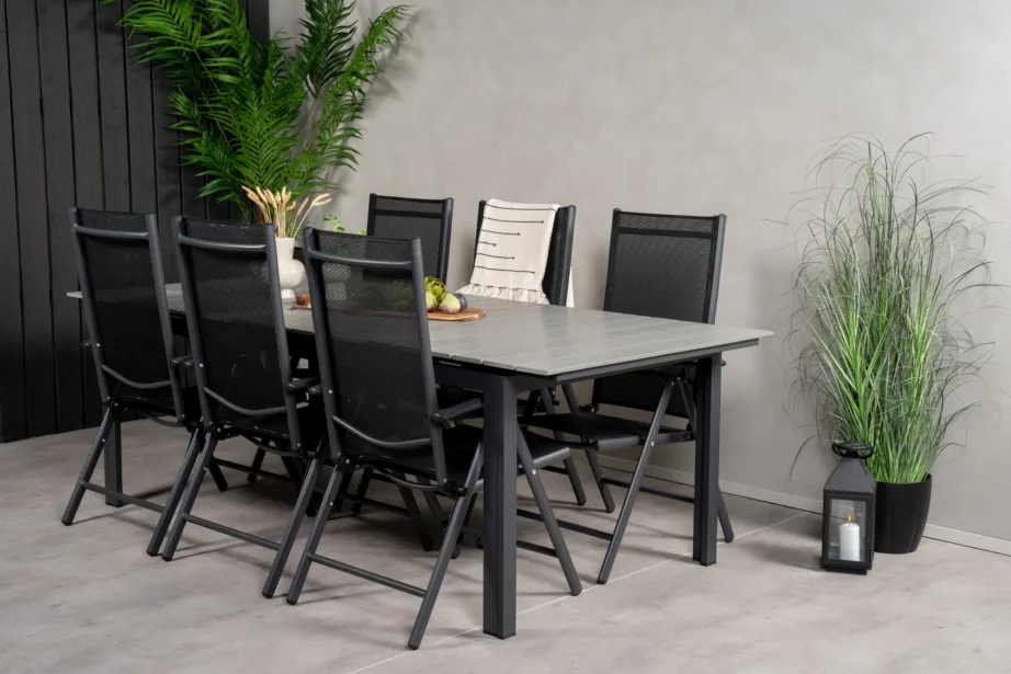 Aiamööblikomplekt Levels: ristkülikukujuline laud ja 6 musta Break tooli (hall puitplastkomposiit, alumiinium), GR18836 – 8
