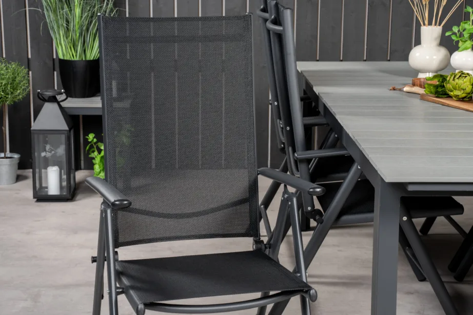 Aiamööblikomplekt Levels: ristkülikukujuline laud ja 6 musta Break tooli (hall puitplastkomposiit, alumiinium), GR18836 – 11