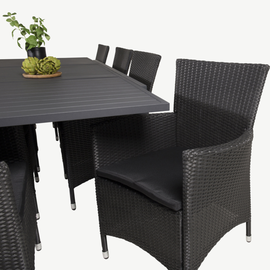 Marbella must aiasöögikomplekt alumiiniumlaua ja 8 polürotangist tooliga, GR18847 – 5