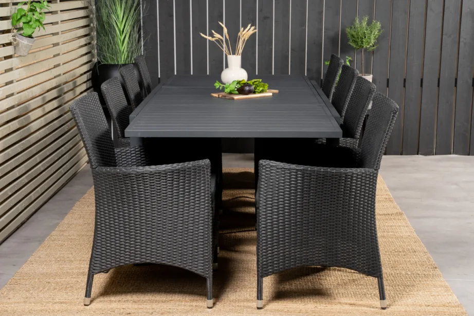 Marbella must aiasöögikomplekt alumiiniumlaua ja 8 polürotangist tooliga, GR18847 – 6