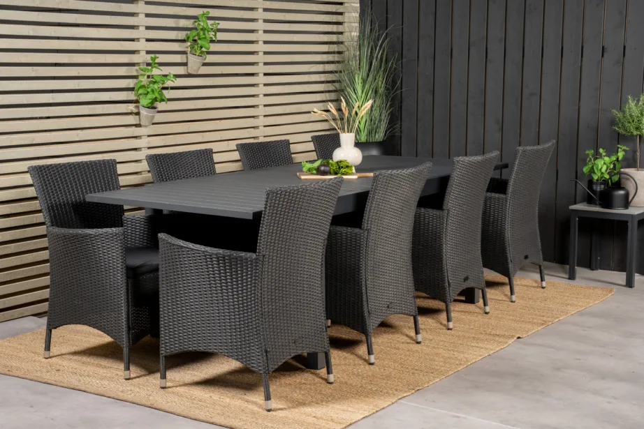 Marbella must aiasöögikomplekt alumiiniumlaua ja 8 polürotangist tooliga, GR18847 – 7