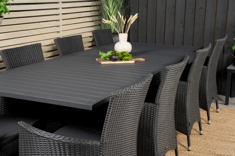 Marbella must aiasöögikomplekt alumiiniumlaua ja 8 polürotangist tooliga, GR18847 – 8