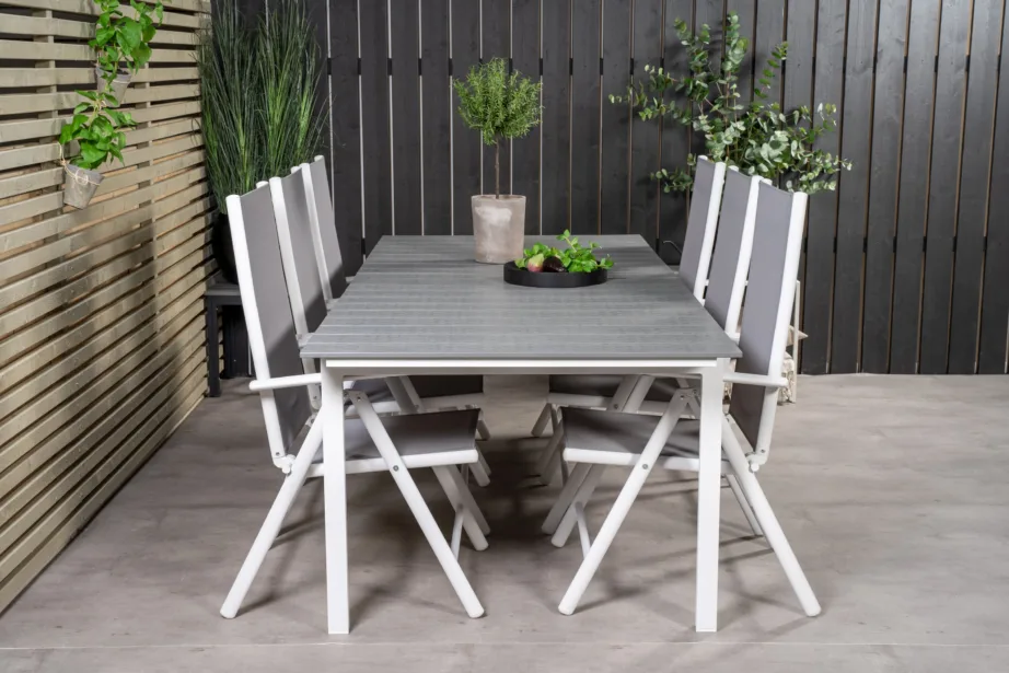 Õuemööbli söögikomplekt Levels (alumiinium, hall aintwood laud, 6 halli tooli), GR18870 – 6